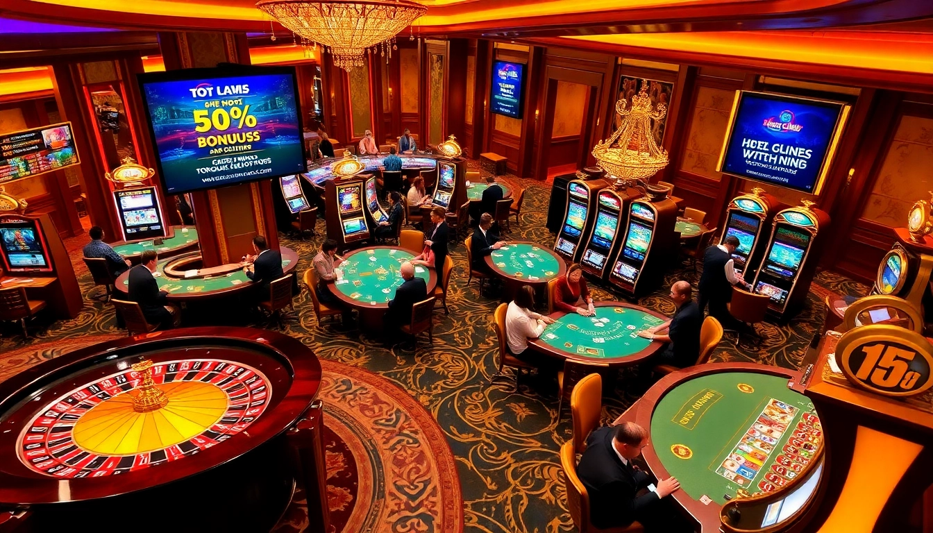 Exciting gameplay at the casino with roulette and slot machines at https://topclub.site/ featuring vibrant atmospheres and players.