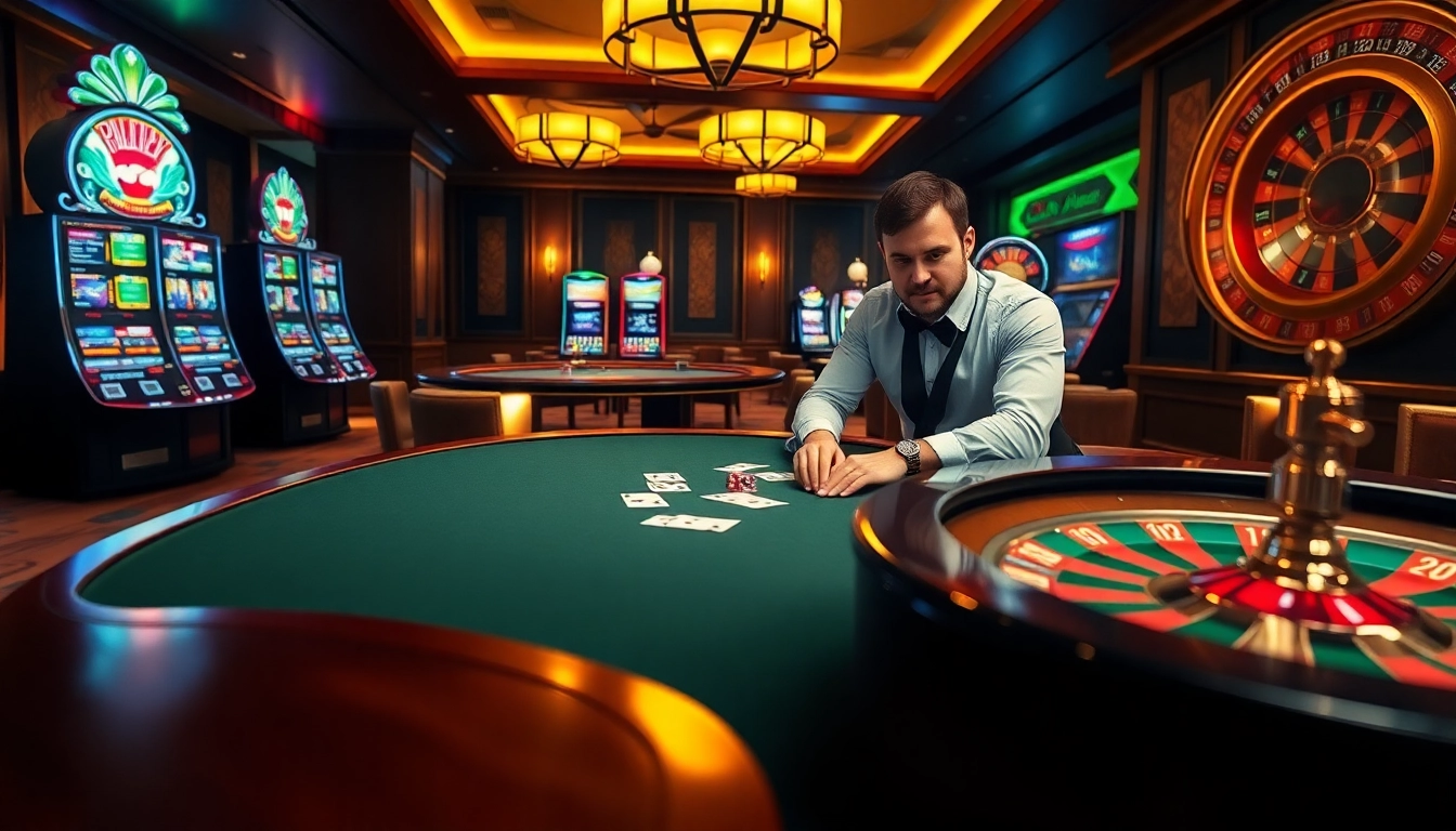 Engaging player at a poker table captures the thrill of Nhà cái Do666 casinos.