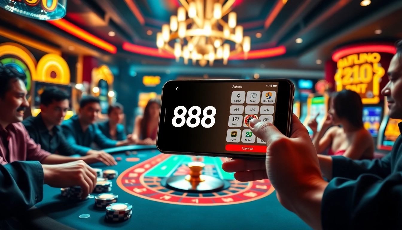 Experience the thrill of gambling with Tải App 888new at a luxurious casino setting.