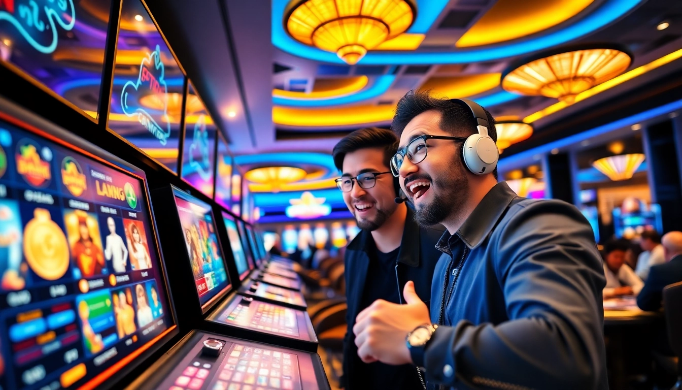 Jouer à des jeux dans un crypto casino moderne et animé aux lumières vives.