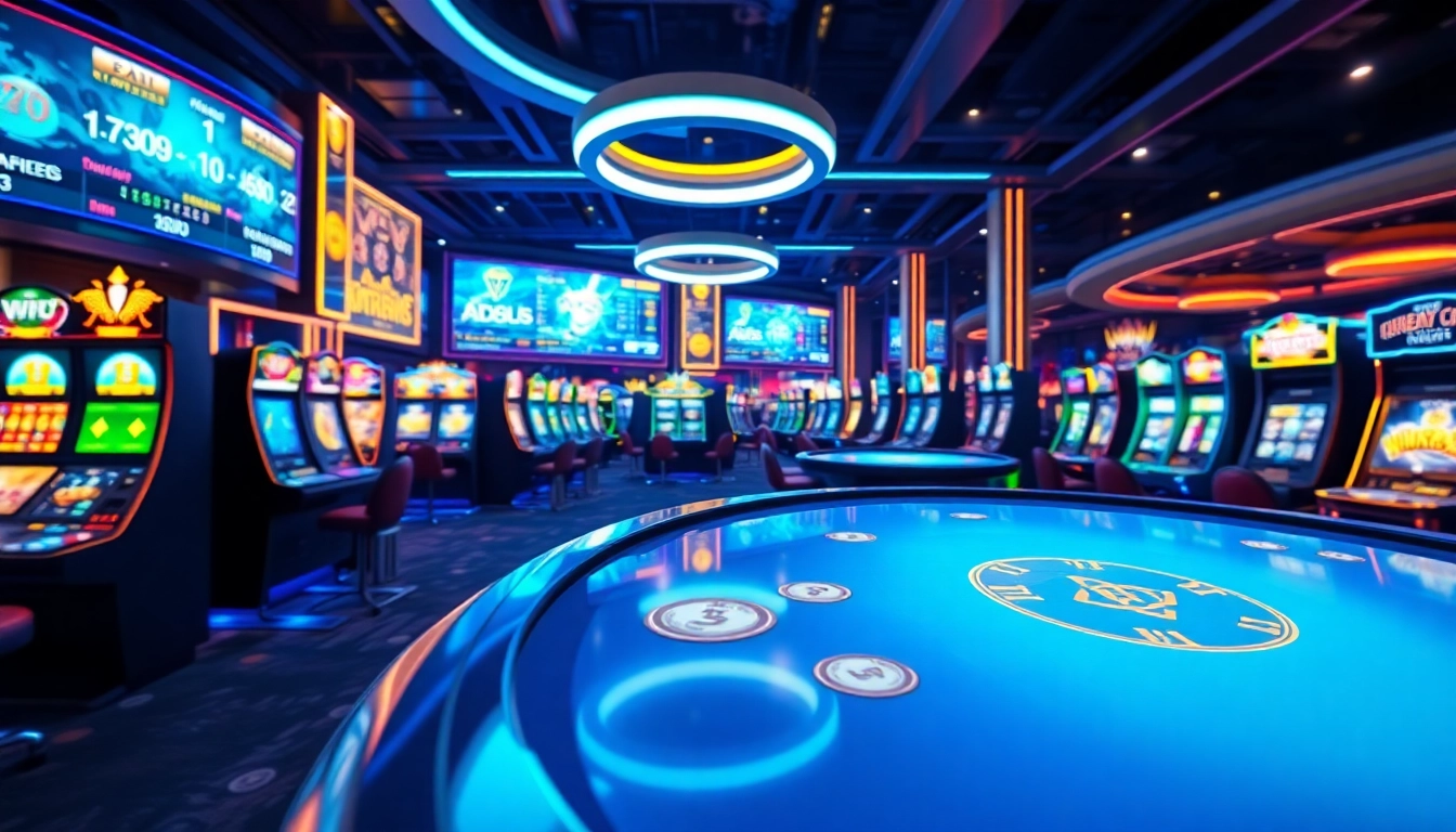 Découvrez un casino crypto animé avec des machines à sous numériques et des tables de poker.