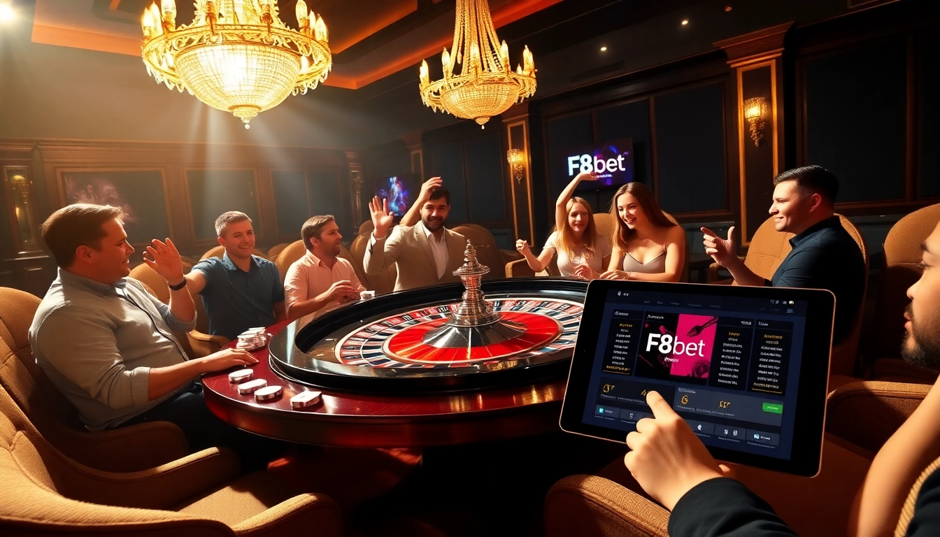 Players enjoying a thrilling roulette game at F8bet's luxury casino setting.