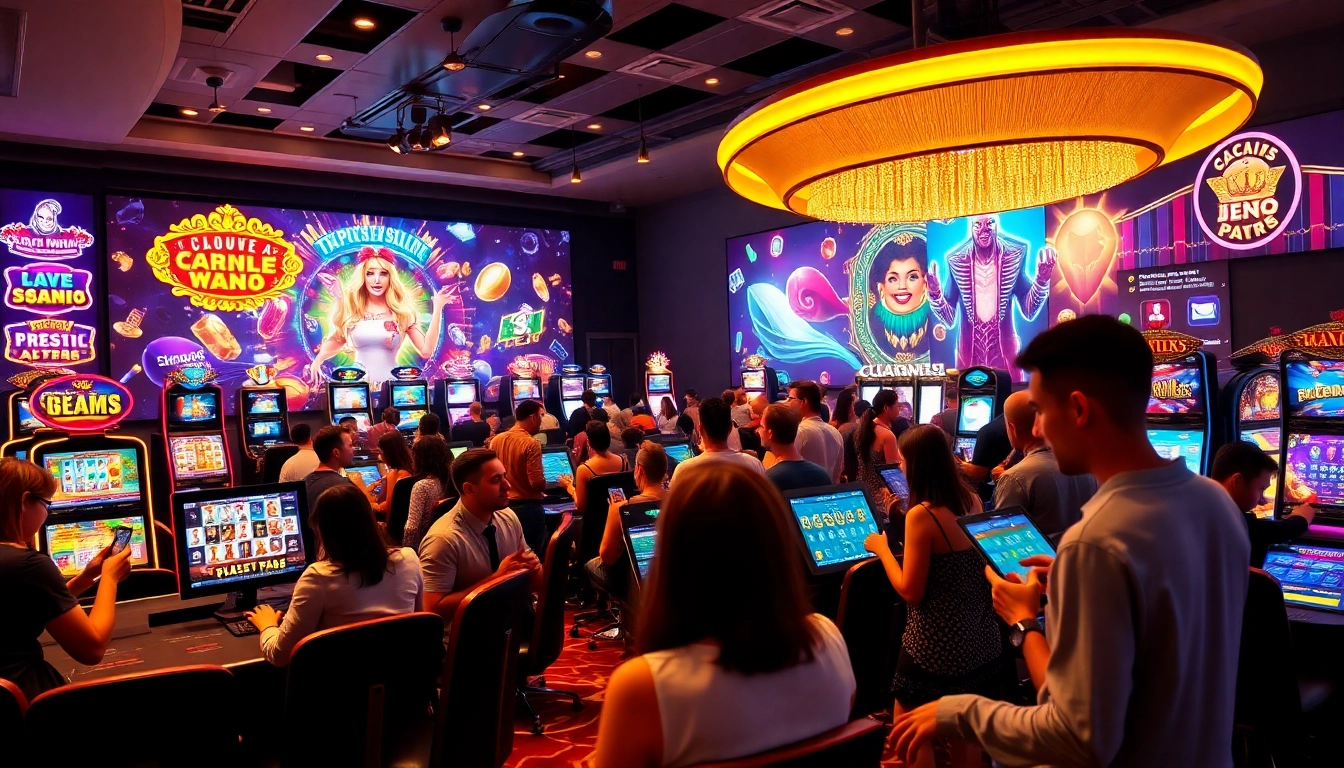 Joueurs enthousiastes profitant d'une expérience de casino en ligne avec divers jeux passionnants.