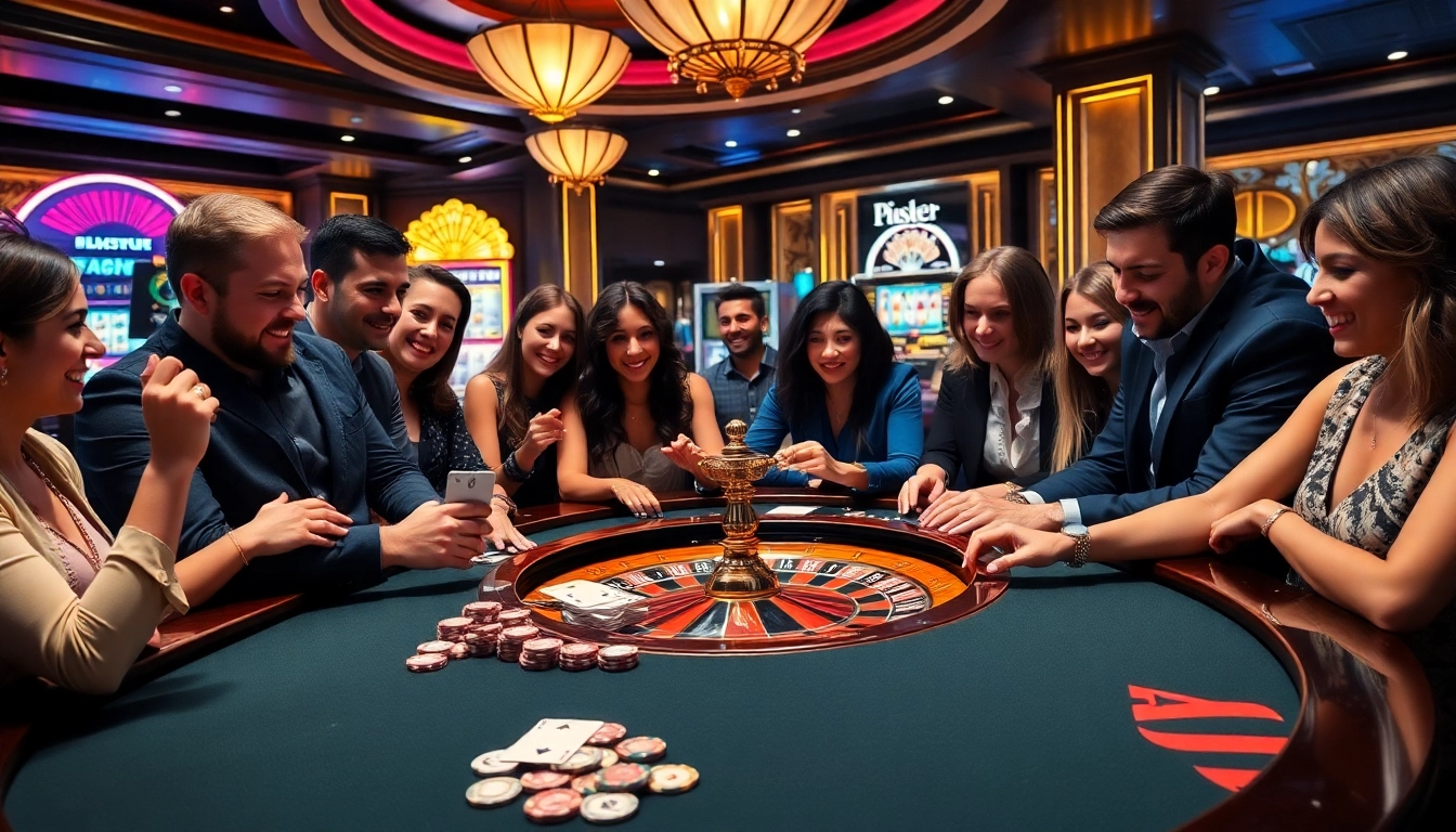 Engaged gamblers strategizing around the vibrant S 8 casino poker table.