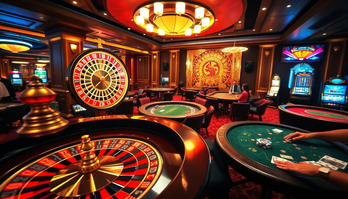 Experience the excitement of casino gaming at https://f8bet.ventures/ with players at roulette and blackjack tables.