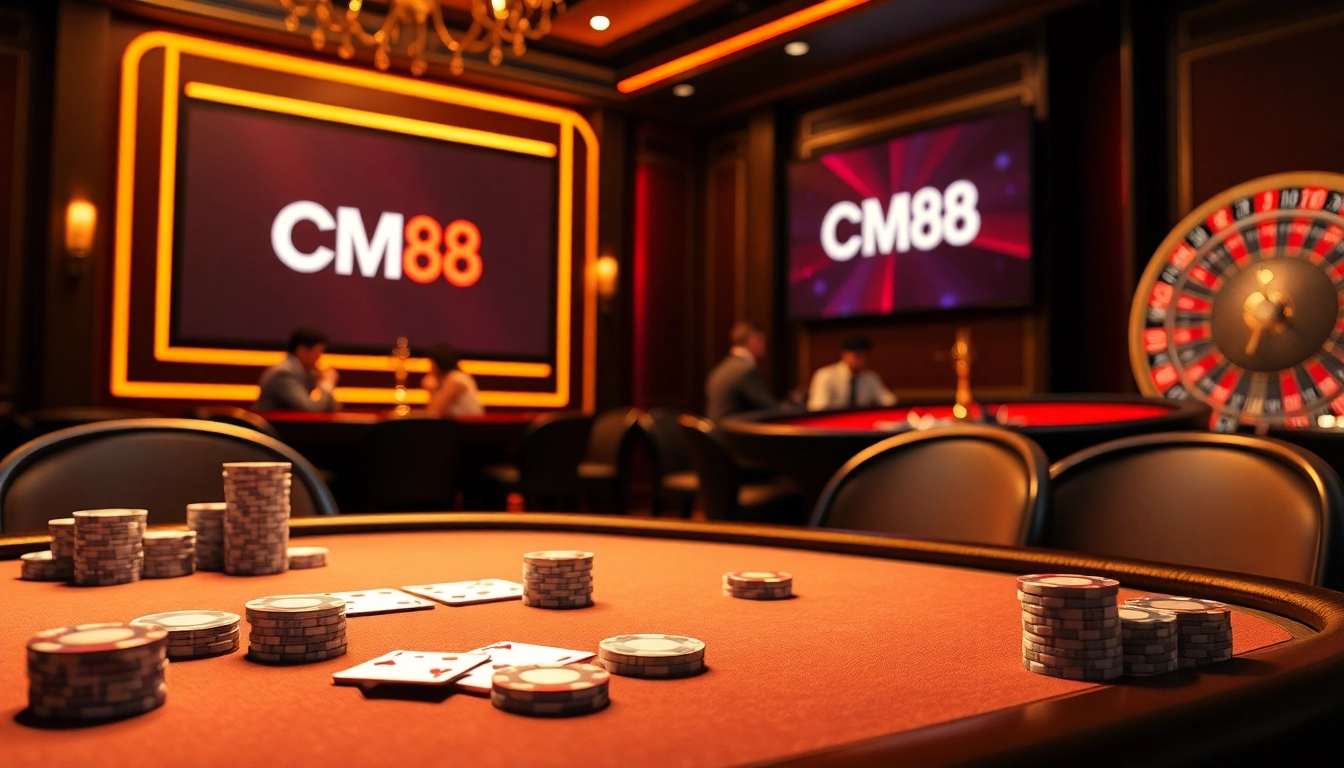 Experience the thrill of CM88 casino gaming with vibrant poker tables and exciting roulette action.