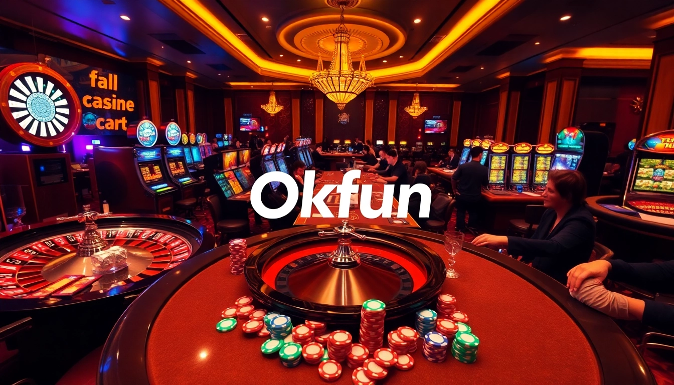 Experience thrilling games at Okfun's vibrant casino atmosphere with roulette, slots, and poker.