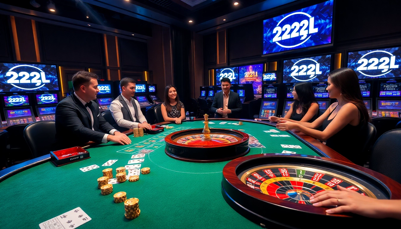 Players are engaging in an exhilarating game at a luxurious casino table with 22jl branding.