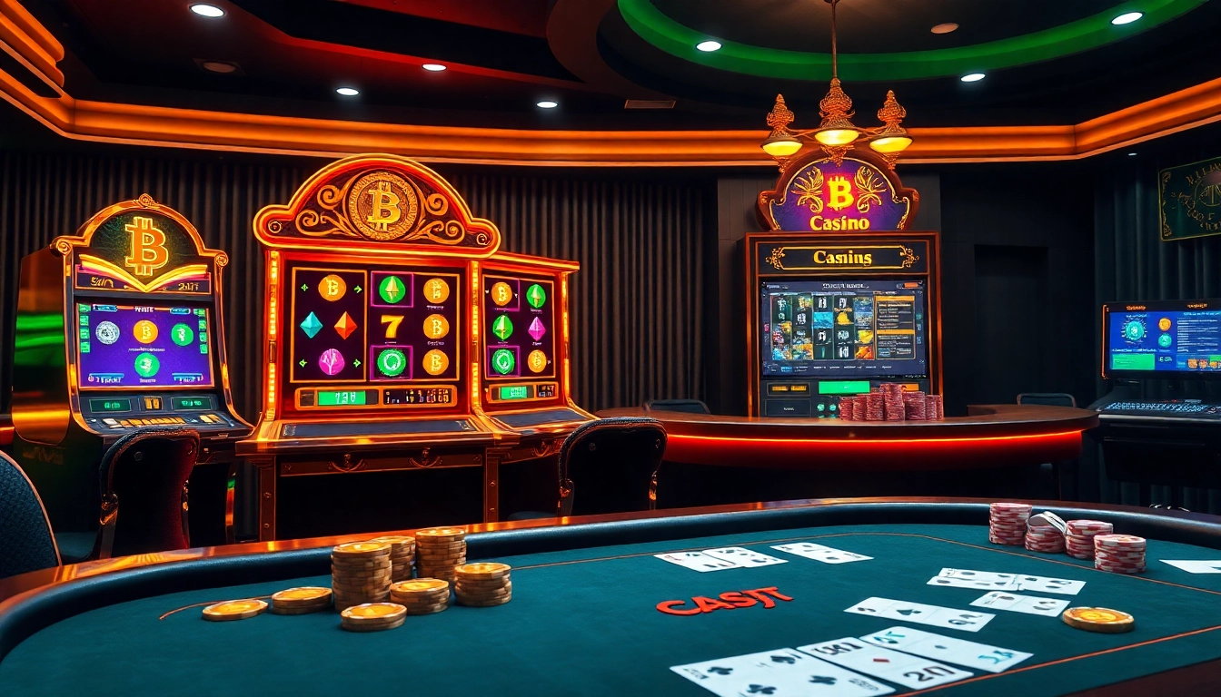 Engaging scene showcasing casino crypto en ligne with virtual tables and digital slot machines.