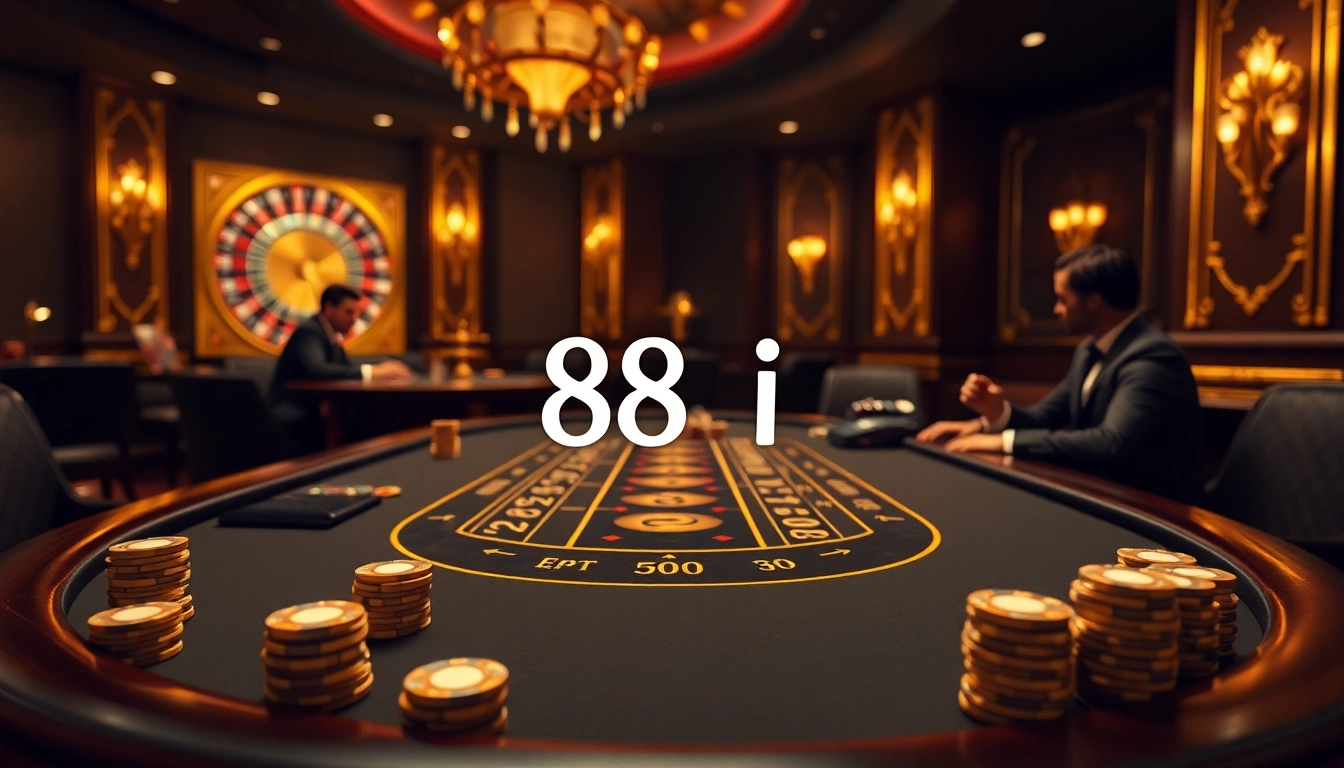 Engage with a compelling blackjack game at 88i, showcasing professional dealers and luxury poker chips.