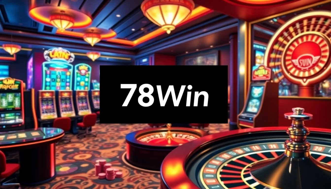 Experience the thrill of 78Win with luxurious casino elements showcasing vibrant chip stacks and exciting gameplay.