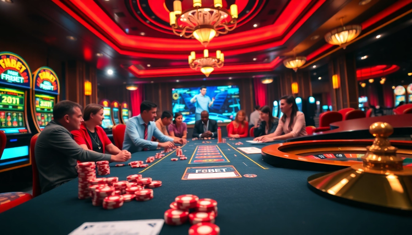 F8BET online gambling experience with poker chips and a roulette wheel in action.
