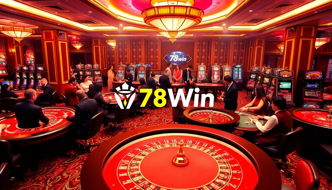 Players enjoying intense blackjack and poker games at 78Win casino, showcasing excitement and strategy.